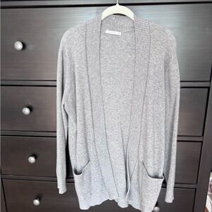 Gray Open Front Cardigan Sweater